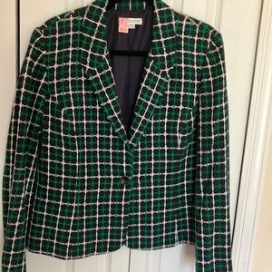 Pendleton 55% Silk 45% Cotton Plaid Blazer In Navy & Green